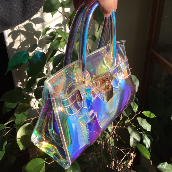 Multicolor Iridescent rainbow transparent satchel - Picture 6 of 8